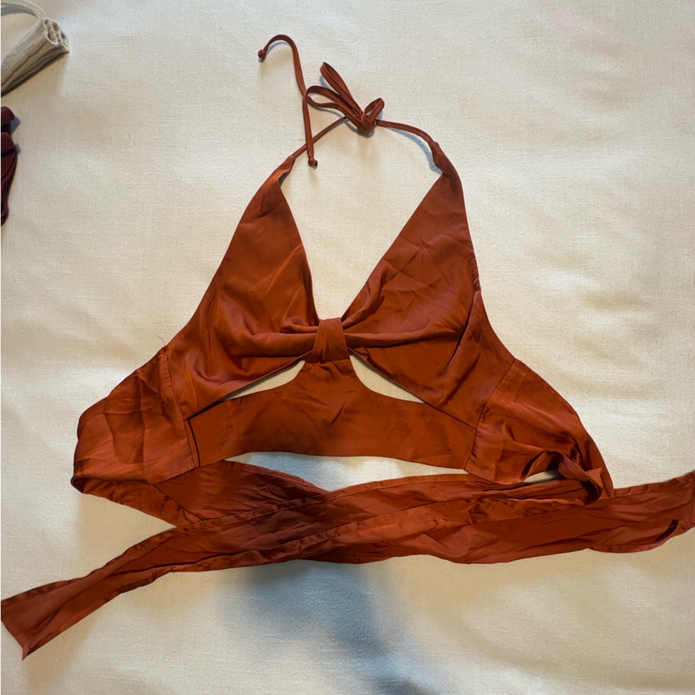 Burnt Orange Satin Tie Top